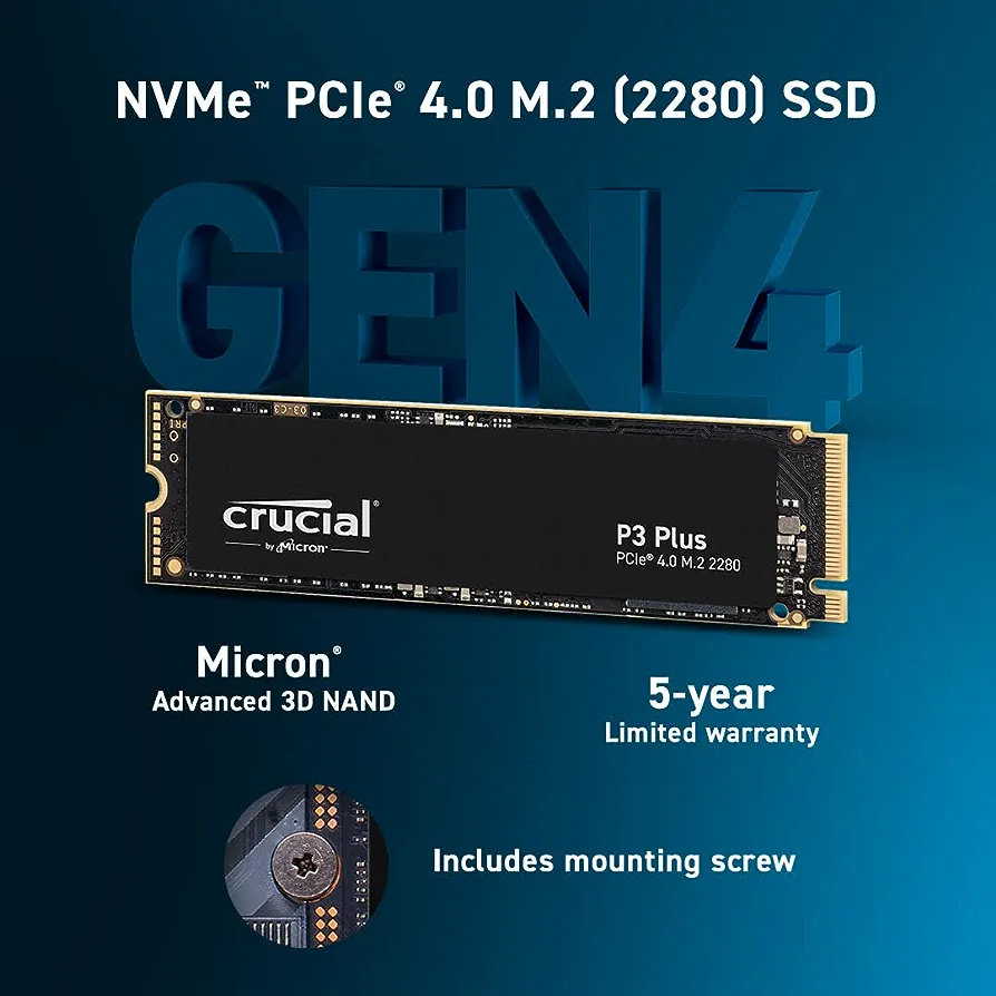 Crucial P3 Plus 2TB PCIe Gen4 3D NAND NVMe M.2 SSD